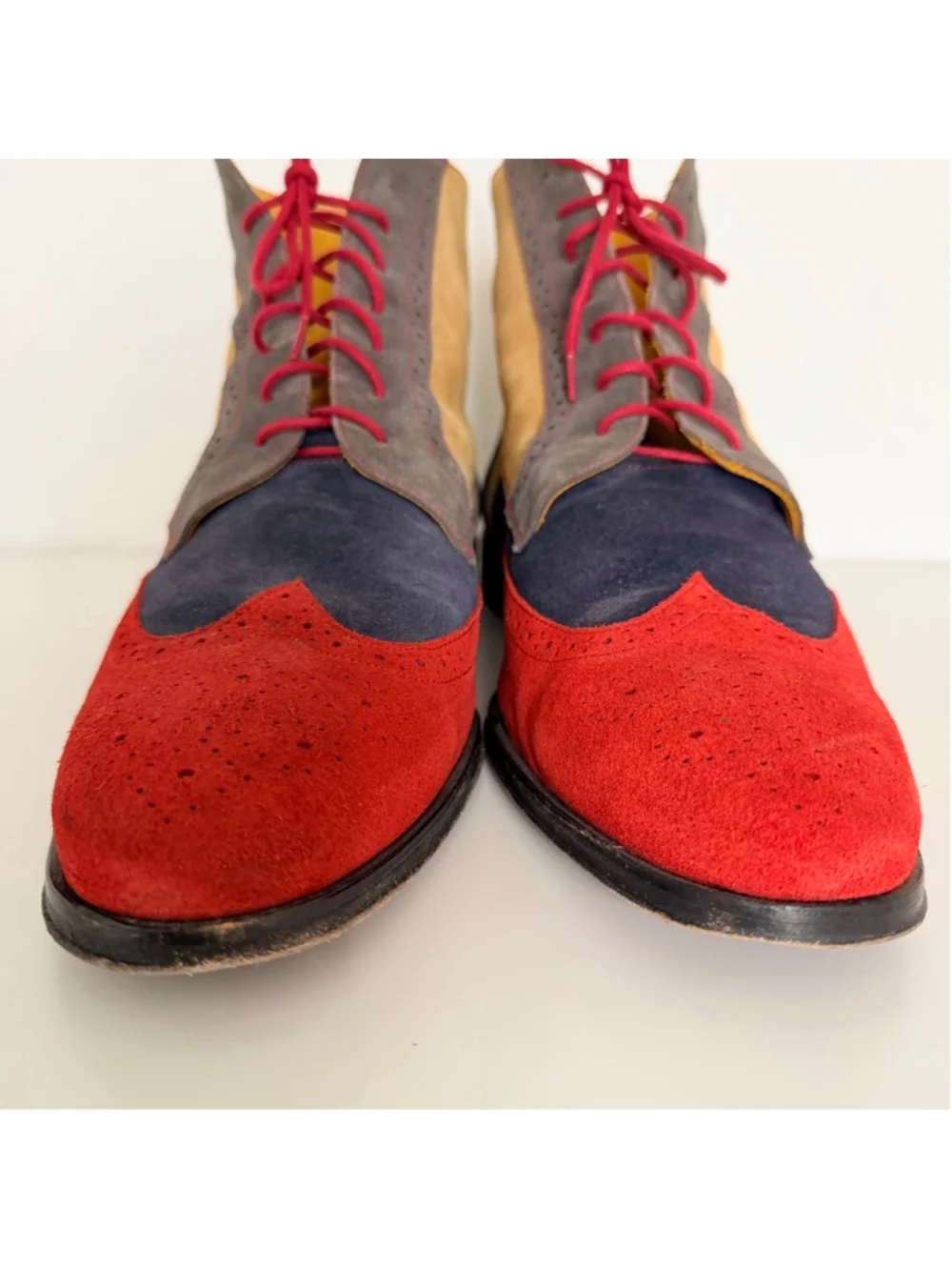 UNDANDY Men's Suede Wingtip Brogue Chukka Boots Size 12 Navy Mustard Red Gray